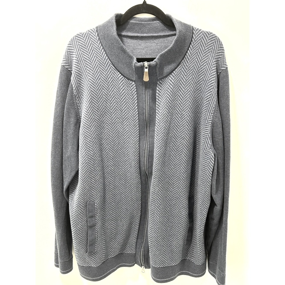 Tommy Bahama Mens Blue Herringbone Full Zip Cotton Cardigan Sweater XXL ST424571